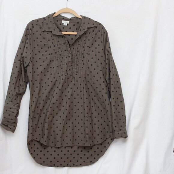 Sundance Top Lively Days Tunic Shirt Polka Dot Olive Popover Pintuck Sz M Cotton - Picture 2 of 4